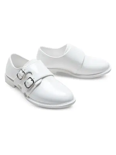Moustache Faux Patent Leather Double Monk Strap Dress Shoes - White 5 (Child) | Thumbnail 3 Moustache Faux Patent Leather Double Monk Strap Dress Shoes - White 5 (Child) | Thumbnail 3