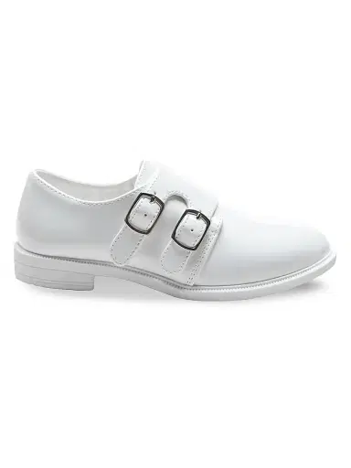 Moustache Faux Patent Leather Double Monk Strap Dress Shoes - White 5 (Child) | Thumbnail 1 Moustache Faux Patent Leather Double Monk Strap Dress Shoes - White 5 (Child) | Thumbnail 1