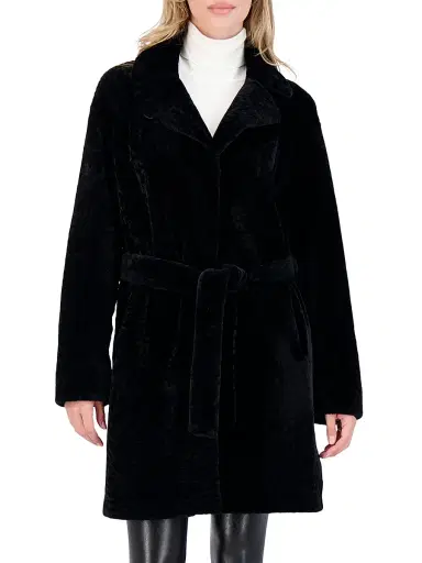 Gorski Women's Reversible Textured Shearling Lamb Stroller Belt - Black - Size XL | Thumbnail 2 Gorski Women's Reversible Textured Shearling Lamb Stroller Belt - Black - Size XL | Thumbnail 2