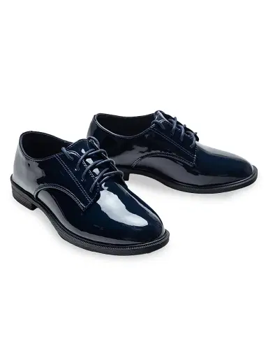 Moustache Faux Patent Leather Oxford Laced Dress Shoes - Navy 5 (Child) | Thumbnail 2 Moustache Faux Patent Leather Oxford Laced Dress Shoes - Navy 5 (Child) | Thumbnail 2
