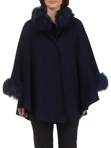 Gorski Women's Cashmere and Wool Blend Cape with Select Lamb Trim | Thumbnail 2 Gorski Women's Cashmere and Wool Blend Cape with Select Lamb Trim | Thumbnail 2