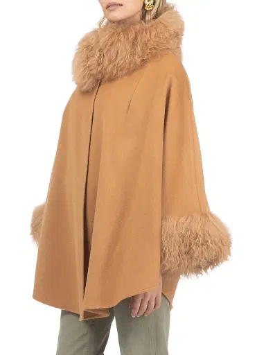 Gorski Women's Cashmere and Wool Blend Cape with Select Lamb Trim - Camel | Thumbnail 3 Gorski Women's Cashmere and Wool Blend Cape with Select Lamb Trim - Camel | Thumbnail 3