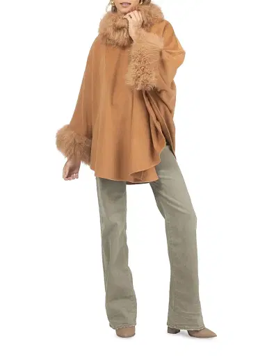 Gorski Women's Cashmere and Wool Blend Cape with Select Lamb Trim - Camel | Thumbnail 6 Gorski Women's Cashmere and Wool Blend Cape with Select Lamb Trim - Camel | Thumbnail 6