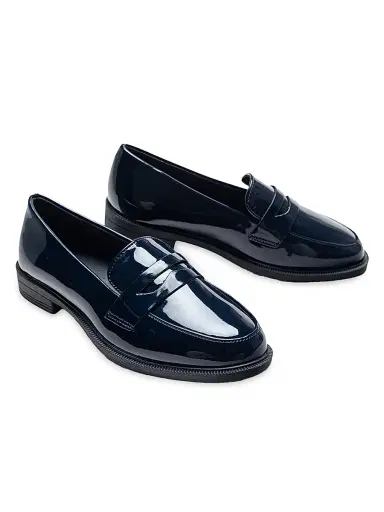Moustache Faux Patent Leather Penny Loafers - Navy 5 (Child) | Thumbnail 2 Moustache Faux Patent Leather Penny Loafers - Navy 5 (Child) | Thumbnail 2