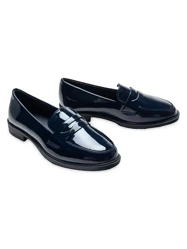 Moustache Faux Patent Leather Penny Loafers - Navy 5 (Child) | Thumbnail 3 Moustache Faux Patent Leather Penny Loafers - Navy 5 (Child) | Thumbnail 3