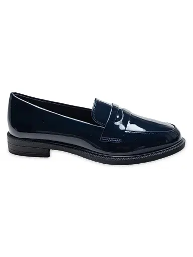 Moustache Faux Patent Leather Penny Loafers - Navy 5 (Child) | Thumbnail 1 Moustache Faux Patent Leather Penny Loafers - Navy 5 (Child) | Thumbnail 1