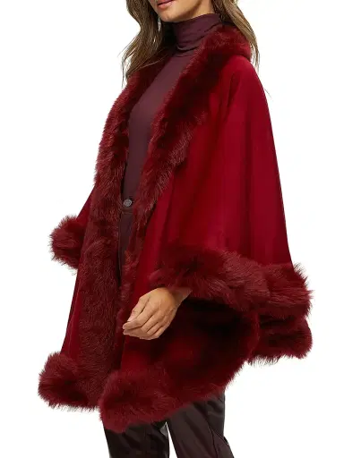 Gorski Women's Select Cashmere Capelet with Toscana Shearling Lamb Trim - Wine | Thumbnail 3 Gorski Women's Select Cashmere Capelet with Toscana Shearling Lamb Trim - Wine | Thumbnail 3