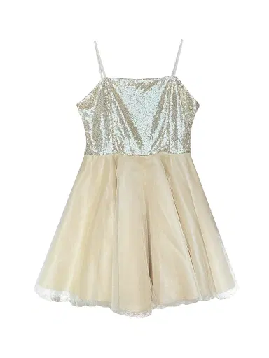 Un Deux Trois Girl's Sequin Fit-And-Flare Tulle Dress - Gold | Thumbnail 1 Un Deux Trois Girl's Sequin Fit-And-Flare Tulle Dress - Gold | Thumbnail 1