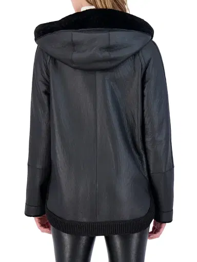 Gorski Women's Reversible Textured Shearling Lamb Zip Parka with Ribbed Hem - Black - Size XL | Thumbnail 3 Gorski Women's Reversible Textured Shearling Lamb Zip Parka with Ribbed Hem - Black - Size XL | Thumbnail 3