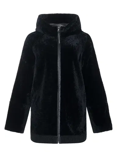 Gorski Women's Reversible Textured Shearling Lamb Zip Parka with Ribbed Hem - Black - Size XL | Thumbnail 1 Gorski Women's Reversible Textured Shearling Lamb Zip Parka with Ribbed Hem - Black - Size XL | Thumbnail 1
