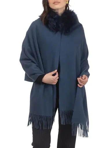 Gorski Women's Select Cashmere Stole with Select Lamb Collar - Dark Blue | Thumbnail 2 Gorski Women's Select Cashmere Stole with Select Lamb Collar - Dark Blue | Thumbnail 2