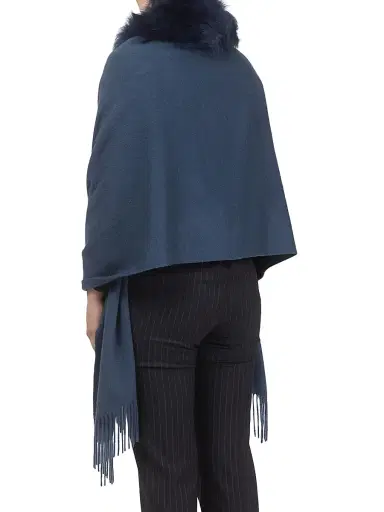 Gorski Women's Select Cashmere Stole with Select Lamb Collar - Dark Blue | Thumbnail 4 Gorski Women's Select Cashmere Stole with Select Lamb Collar - Dark Blue | Thumbnail 4