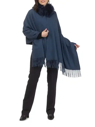 Gorski Women's Select Cashmere Stole with Select Lamb Collar - Dark Blue | Thumbnail 5 Gorski Women's Select Cashmere Stole with Select Lamb Collar - Dark Blue | Thumbnail 5