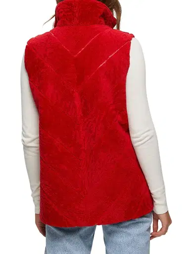 Gorski Women's Textured Shearling Lamb Zip Vest Reversible To Taffeta - Red - Size Small | Thumbnail 4 Gorski Women's Textured Shearling Lamb Zip Vest Reversible To Taffeta - Red - Size Small | Thumbnail 4