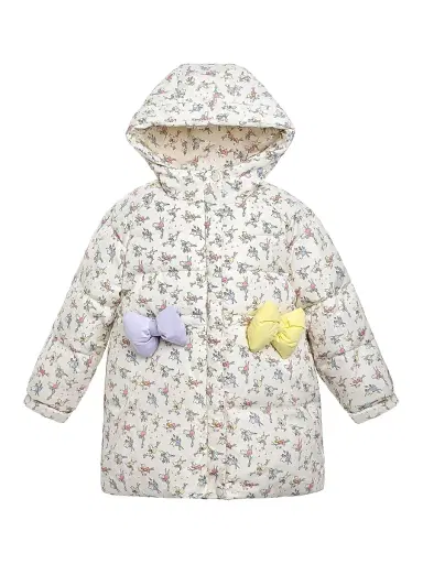 Mimi Tutu Little Girl's Floral Bow Hooded Coat - Cream | Thumbnail 3 Mimi Tutu Little Girl's Floral Bow Hooded Coat - Cream | Thumbnail 3