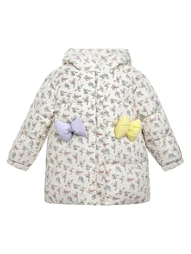 Mimi Tutu Little Girl's Floral Bow Hooded Coat - Cream | Thumbnail 1 Mimi Tutu Little Girl's Floral Bow Hooded Coat - Cream | Thumbnail 1