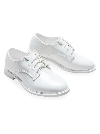 Moustache Faux Patent Leather Oxford Laced Dress Shoes - White 5 (Child) | Thumbnail 2 Moustache Faux Patent Leather Oxford Laced Dress Shoes - White 5 (Child) | Thumbnail 2