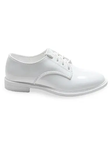 Moustache Faux Patent Leather Oxford Laced Dress Shoes - White 5 (Child) | Thumbnail 1 Moustache Faux Patent Leather Oxford Laced Dress Shoes - White 5 (Child) | Thumbnail 1