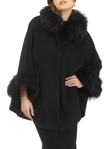 Gorski Women's Cashmere and Wool Blend Cape with Select Lamb Trim - Black | Thumbnail 2 Gorski Women's Cashmere and Wool Blend Cape with Select Lamb Trim - Black | Thumbnail 2