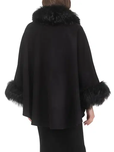 Gorski Women's Cashmere and Wool Blend Cape with Select Lamb Trim - Black | Thumbnail 4 Gorski Women's Cashmere and Wool Blend Cape with Select Lamb Trim - Black | Thumbnail 4