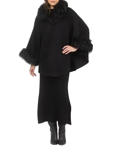 Gorski Women's Cashmere and Wool Blend Cape with Select Lamb Trim - Black | Thumbnail 5 Gorski Women's Cashmere and Wool Blend Cape with Select Lamb Trim - Black | Thumbnail 5