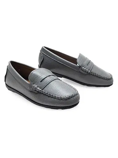 Moustache Faux Leather Penny Loafers - Gray 5 (Child) | Thumbnail 2 Moustache Faux Leather Penny Loafers - Gray 5 (Child) | Thumbnail 2