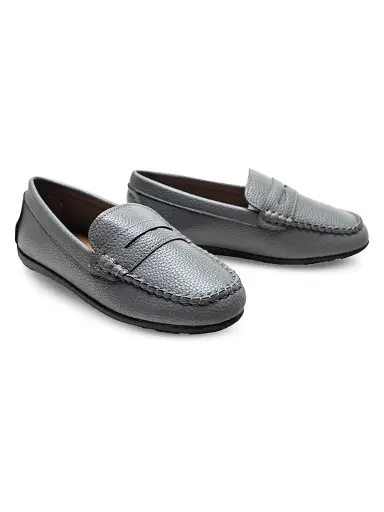 Moustache Faux Leather Penny Loafers - Gray 5 (Child) | Thumbnail 3 Moustache Faux Leather Penny Loafers - Gray 5 (Child) | Thumbnail 3