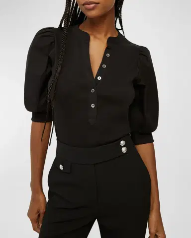 Veronica Beard Coralee Puff Sleeve Button-Front Top | Thumbnail 4 Veronica Beard Coralee Puff Sleeve Button-Front Top | Thumbnail 4