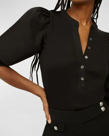 Veronica Beard Coralee Puff Sleeve Button-Front Top | Thumbnail 5 Veronica Beard Coralee Puff Sleeve Button-Front Top | Thumbnail 5