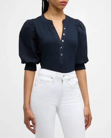 Veronica Beard Coralee Puff Sleeve Button-Front Top | Thumbnail 4 Veronica Beard Coralee Puff Sleeve Button-Front Top | Thumbnail 4