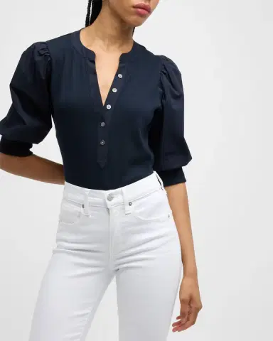 Veronica Beard Coralee Puff Sleeve Button-Front Top | Thumbnail 7 Veronica Beard Coralee Puff Sleeve Button-Front Top | Thumbnail 7