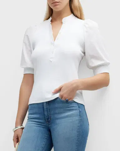 Veronica Beard Coralee Puff Sleeve Button-Front Top | Thumbnail 4 Veronica Beard Coralee Puff Sleeve Button-Front Top | Thumbnail 4