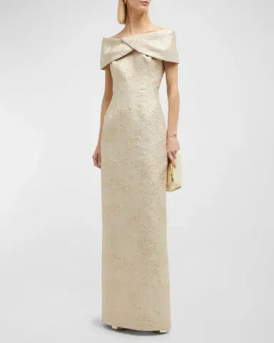 Rickie Freeman for Teri Jon Off-Shoulder Jacquard Column Gown | Thumbnail 2 Rickie Freeman for Teri Jon Off-Shoulder Jacquard Column Gown | Thumbnail 2