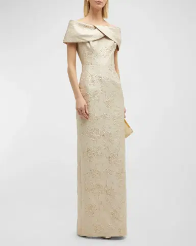 Rickie Freeman for Teri Jon Off-Shoulder Jacquard Column Gown | Thumbnail 3 Rickie Freeman for Teri Jon Off-Shoulder Jacquard Column Gown | Thumbnail 3