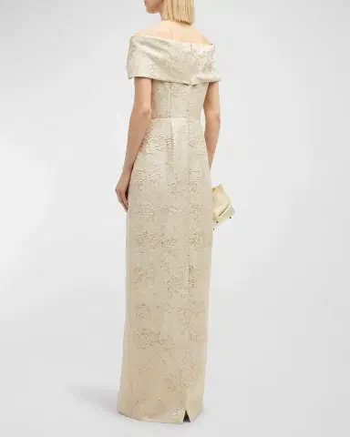 Rickie Freeman for Teri Jon Off-Shoulder Jacquard Column Gown | Thumbnail 4 Rickie Freeman for Teri Jon Off-Shoulder Jacquard Column Gown | Thumbnail 4