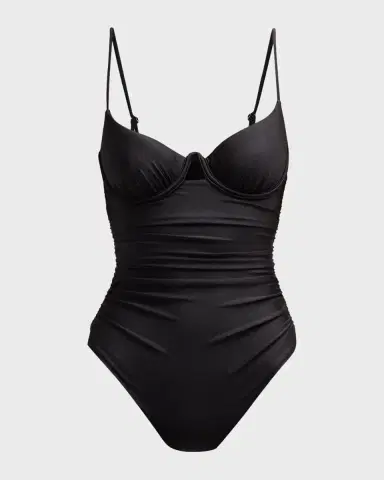 Simkhai Laine Draped Satin Underwire One-Piece Swimsuit | Thumbnail 2 Simkhai Laine Draped Satin Underwire One-Piece Swimsuit | Thumbnail 2
