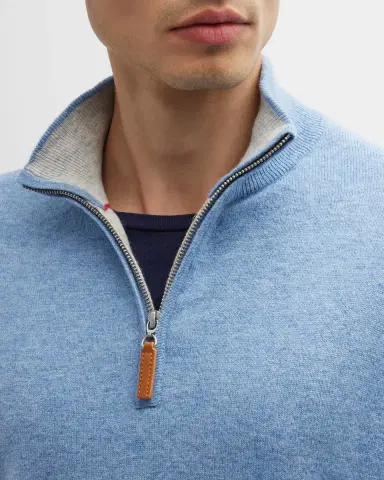 Neiman Marcus Men's Wool-Cashmere 1/4-Zip Sweater | Thumbnail 5 Neiman Marcus Men's Wool-Cashmere 1/4-Zip Sweater | Thumbnail 5