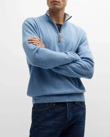 Neiman Marcus Men's Wool-Cashmere 1/4-Zip Sweater | Thumbnail 6 Neiman Marcus Men's Wool-Cashmere 1/4-Zip Sweater | Thumbnail 6