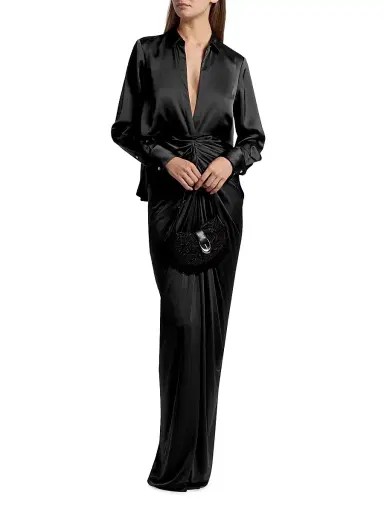 Halston Women's Katrine Mix Media Draped Gown - Black | Thumbnail 2 Halston Women's Katrine Mix Media Draped Gown - Black | Thumbnail 2
