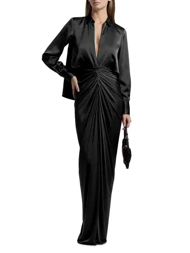 Halston Women's Katrine Mix Media Draped Gown - Black | Thumbnail 3 Halston Women's Katrine Mix Media Draped Gown - Black | Thumbnail 3