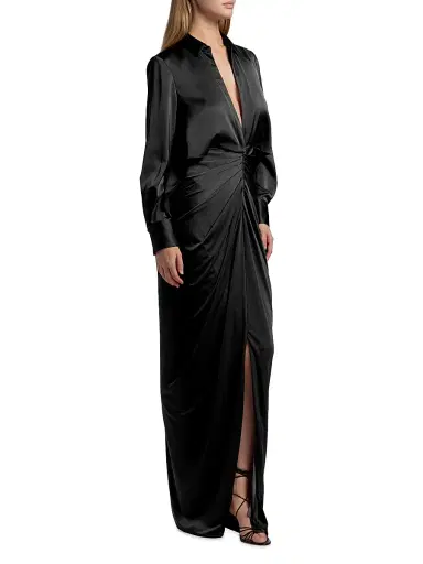 Halston Women's Katrine Mix Media Draped Gown - Black | Thumbnail 4 Halston Women's Katrine Mix Media Draped Gown - Black | Thumbnail 4