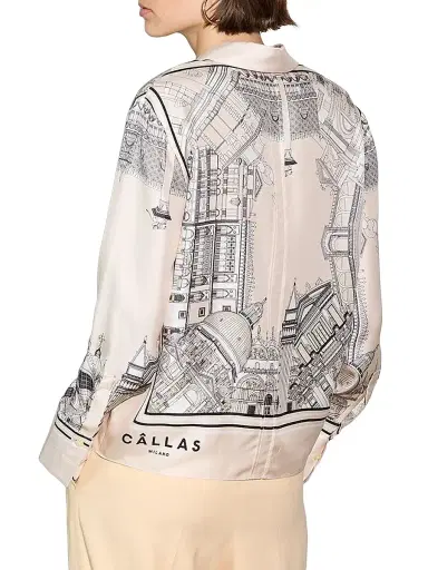 Callas Milano Women's Silk Twill Shirt with Venice Scarf Print Back - Travertine White | Thumbnail 3 Callas Milano Women's Silk Twill Shirt with Venice Scarf Print Back - Travertine White | Thumbnail 3
