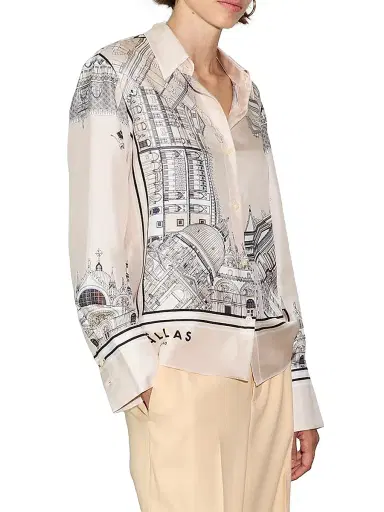 Callas Milano Women's Silk Twill Shirt with Venice Scarf Print Back - Travertine White | Thumbnail 4 Callas Milano Women's Silk Twill Shirt with Venice Scarf Print Back - Travertine White | Thumbnail 4