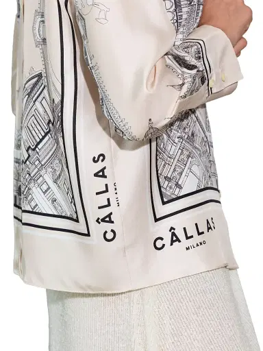 Callas Milano Women's Silk Twill Shirt with Venice Scarf Print Back - Travertine White | Thumbnail 5 Callas Milano Women's Silk Twill Shirt with Venice Scarf Print Back - Travertine White | Thumbnail 5