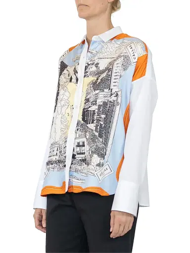 Callas Milano Women's Sirene Silk Scarf Front Shirt - White Orange | Thumbnail 3 Callas Milano Women's Sirene Silk Scarf Front Shirt - White Orange | Thumbnail 3