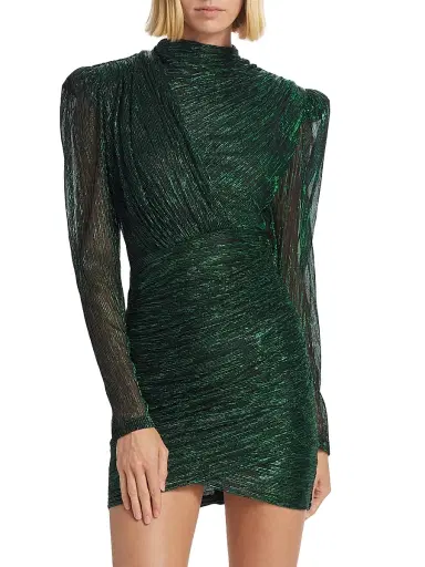 Sabina Musáyev Women's Maya Foil Pleated Knit Minidress - Emerald | Thumbnail 3 Sabina Musáyev Women's Maya Foil Pleated Knit Minidress - Emerald | Thumbnail 3