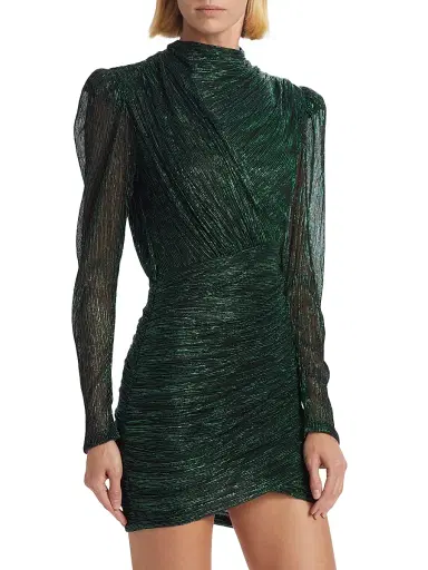 Sabina Musáyev Women's Maya Foil Pleated Knit Minidress - Emerald | Thumbnail 4 Sabina Musáyev Women's Maya Foil Pleated Knit Minidress - Emerald | Thumbnail 4