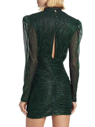 Sabina Musáyev Women's Maya Foil Pleated Knit Minidress - Emerald | Thumbnail 5 Sabina Musáyev Women's Maya Foil Pleated Knit Minidress - Emerald | Thumbnail 5