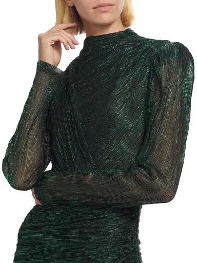 Sabina Musáyev Women's Maya Foil Pleated Knit Minidress - Emerald | Thumbnail 6 Sabina Musáyev Women's Maya Foil Pleated Knit Minidress - Emerald | Thumbnail 6