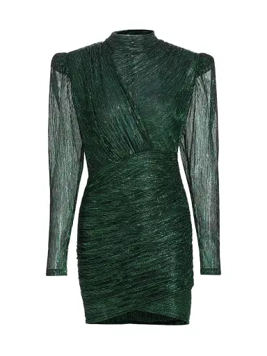 Sabina Musáyev Women's Maya Foil Pleated Knit Minidress - Emerald | Thumbnail 1 Sabina Musáyev Women's Maya Foil Pleated Knit Minidress - Emerald | Thumbnail 1